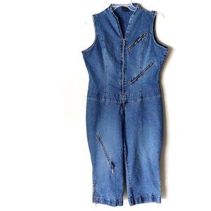 FUBU-Blue Vintage Zipper Cut Out Jumpsuit Romper